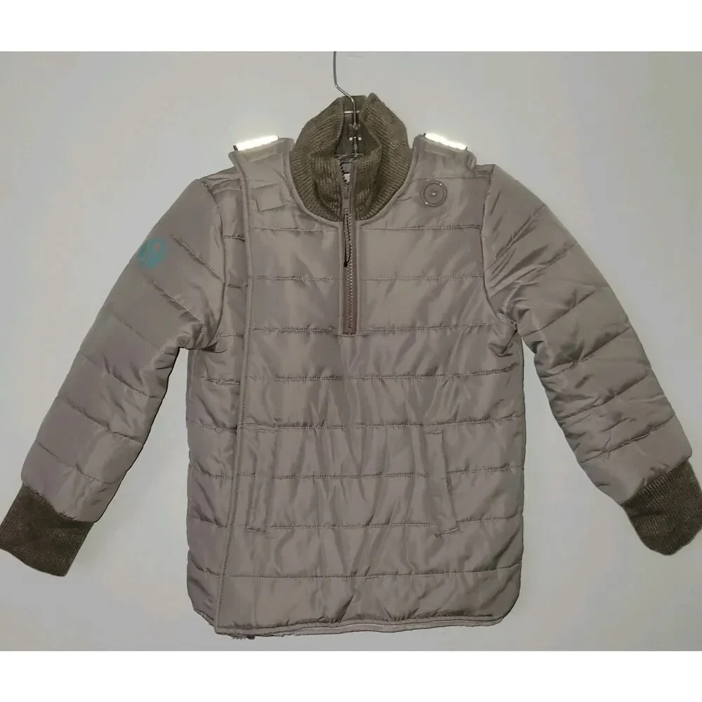 Buckle Me Baby Coats Boys 5 Dinosaurs Quilted Half Zip Puffer Jacket Size 5 Grey